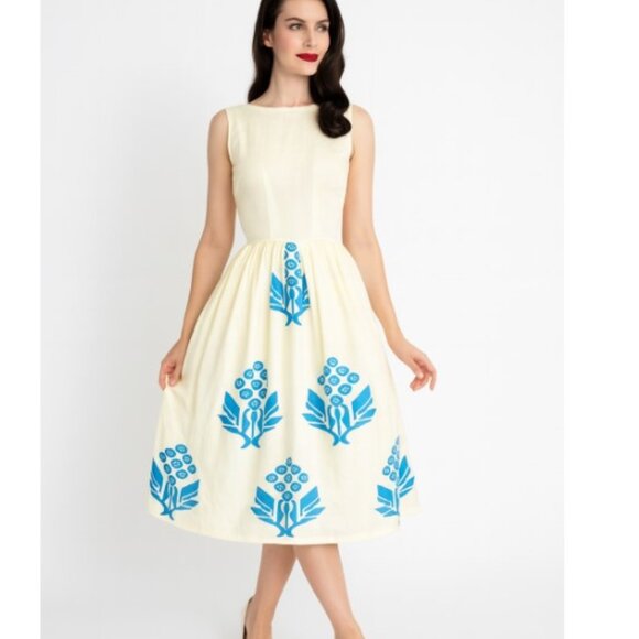 Vintage 50s Dress Embroidery Layered Crinoline Lined Turquoise Blue Size S/M - Picture 1 of 9